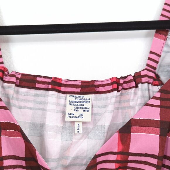 BAUM UND PFERDGARTEN Women 32 US 2 Arvia Dress Pink Plaid Mini Asymmetrical NEW - Picture 6 of 9